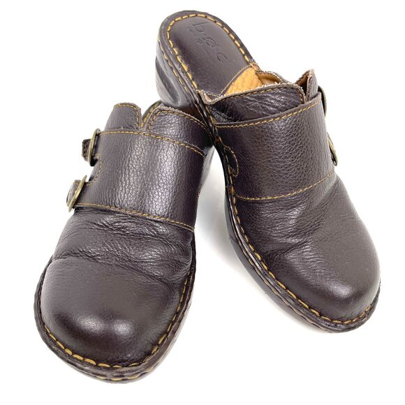 Womens Boc Crown Dark Brown Pebbled Leather Heeled Clogs Mules Shoes Size 7/38 - Picture 1 of 10